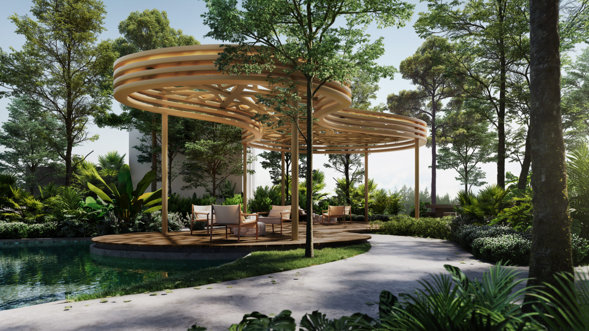 Garden pavilion among the trees