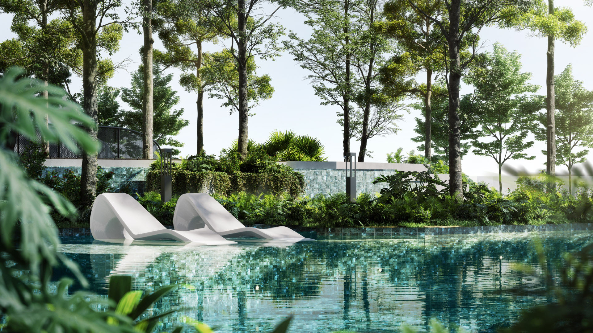 Horizon pool surrounded by forest greenery