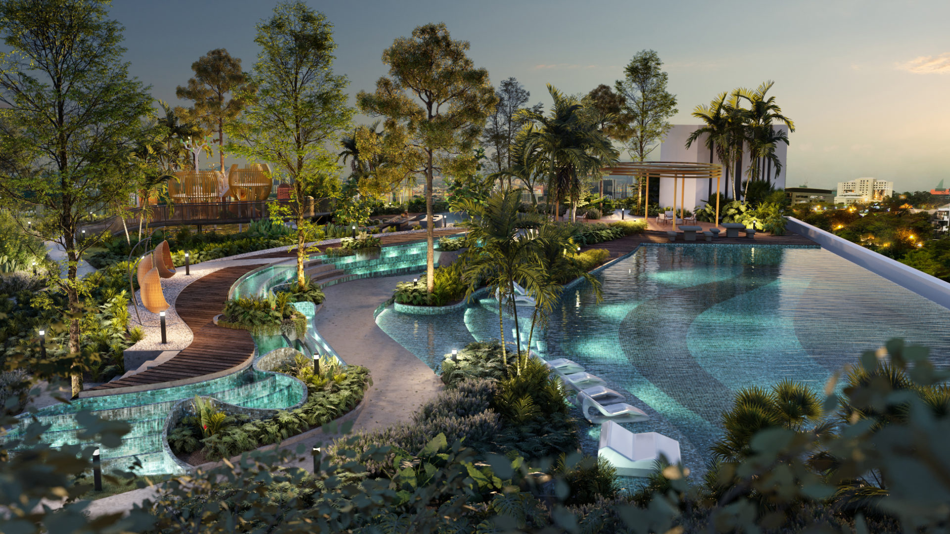 Lush green landscaped environment